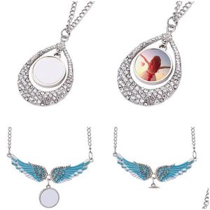 Pendant Necklaces Round Sublimation Blank Gold Necklace Designer Jewelry Mens Woman Party Po Frame Sier Cross Wing Heart Rhinestone Dhp6H