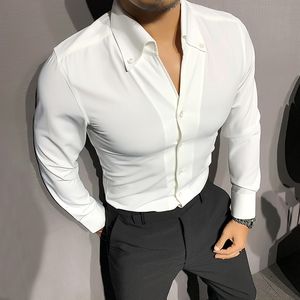 Camisas casuais masculinas Marca de tendência Moda coreana cor sólida cor britânica windsor colarinho de manga longa Vestido Slim Fit 230201
