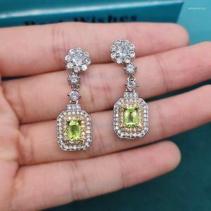 Baumeln Ohrringe Luxus Natürliche Peridot Prinzessin Cut Tropfen Für Frauen Schatz Zubehör Hochzeit Party Zirkon Schmuck Geschenke