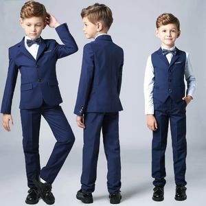 Suits Boys Formal Black Navy Suit Set Children Wedding Party Piano Performance Host Graduation Chorus Costume Kids Blazer Vest Pants 230131