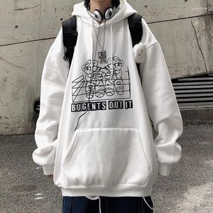 Men's Hoodies Harajuku Street Casual Couple Models Increase Boxing Cartoon Bear Print Hooded Sweater Loose Autumn And Winter Plus Velvet Y2k