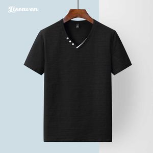 Camisetas masculinas liseaven 2021 moda masculina camiseta slim fit t camisetas de manga curta no verão de algodão V camiseta de fitness de pescoço de pescoço camiseta