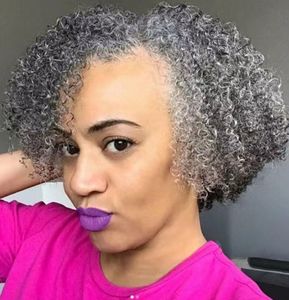 Sexy silver grey kinky human hair ponytail puff bun women gray hair piece salt and pepper afro pony tail with drawstring short New Fashion