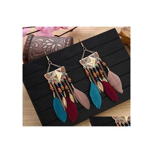 Estudo Bohemian J￳ias de moda vintage Brincos de penas de penas Dangle Tassels Drop entrega DHHCN