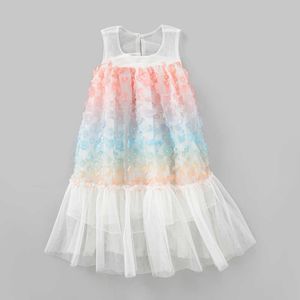 Girl's Summer Girls Sleeveless Mesh Dress 2023 New Kids Cute Floral Dresses Children Patchwork Clothing Best Gift #6855 0131