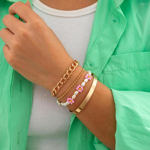 Link Bracelets 2023 Fashion Simple Sweet Beads Stack Personalized Bracelet Peniser Small Fresh Geometric Gee Light Noodle