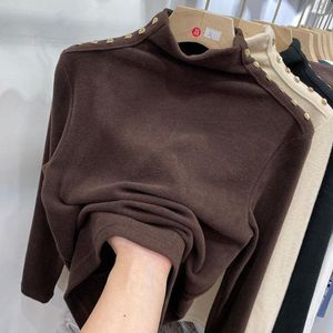 Women's T Shirts Women Thermal Underwear Seamless Bottoming Shirt Solid Color Long-sleeved T-shirt Thin Velvet Heating Fiber Top T266