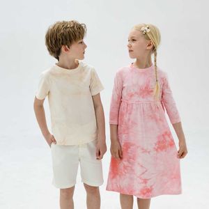 New Tie Dye Print Baby Teen Girls Midi Abiti e ragazzi Top Family Matching 2022 Summer Soft Bambini marrone Pink Clothes # 7009 0131