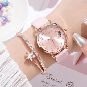 Armbandsur Women Diamond Watch Dial Armband Watches Set Ladies Pu Leather Band Quartz ArmwatchWristwatches