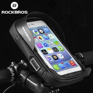 Panniers Rockbros Bisiklet 6 inç Yağmur Geçirmez TPU Dokunmatik Ekran Hücre Bisiklet Telefon Tutucu Bisiklet Talonu Çantaları MTB Çerçeve Korusu 0201