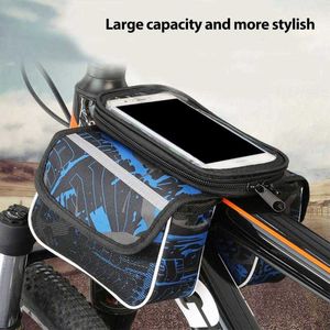 Panniers Bags Rainproof Bicycle Phone Bag Bike Front Frame Top Tube Pack Cycling Pouch With 6.5" Touch Screen Cellphone Case Mount Holder 0201