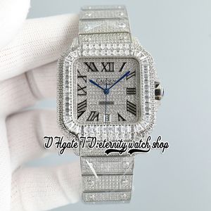 SF tw0005 Diamanti pavimentati M8215 Orologio automatico da uomo Iced Out Grandi diamanti Lunetta Marcatori romani neri Bracciale in acciaio con diamanti Super Edition Orologi gioielli eternità