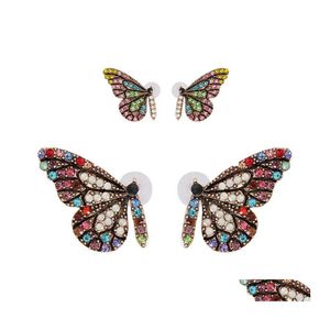 Stud Original Color FL Glass Butterfly Wing Earring Nail With Simple Temperament Crystal ￶rh￤ngen Exklusiv design Drop Delivery Jewe Otlbp