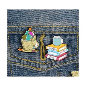 Pins Broches Coffee Cup Pins Cartoon Book Shirt Accesorios de joyer￭a para ni￱os Drink Leer Love 2 4ZB Q2 Drop entrega DHD2E
