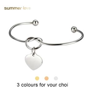 Düğün Bilezikler Paslanmaz Çelik Düğüm Bilezik Gül Altın Sier Bangle Heart Charm Love Bangles, Nediller Dro OTnaf