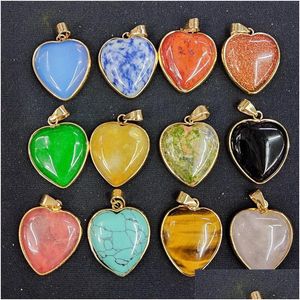 Urok Delicate Natural Stone Heart Czerwony kwarc Turkusowy wisiorek opalowy DIY do bransoletki Naszyjka Biżuteria Making Dhgarden dhbpm