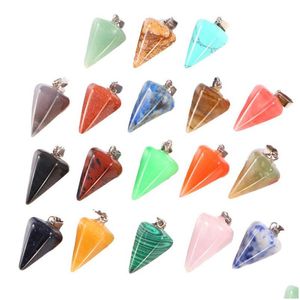 Charms Natural Crystal Opal Rose Quartz Tigers Eye Stone Cone Form