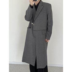 Męskie mieszanki wełny mężczyzn Highgrade Metal wełniany wełniany luźny swobodny kombinezon Trench Płaszcz Męski pokaz mody streetwearu Windbreak Jacket Overcoat 230201