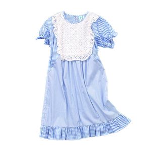 Girl's Kids Girls Summer Dress 2022 New Teenage Plaid Patchwork Dresses Elegant Children Cotton Clothing Midi Längd #6803 0131