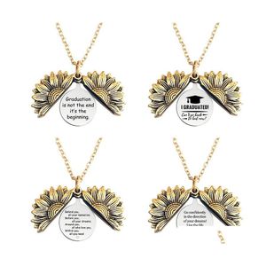 Pendant Necklaces Antique Gold Plated Stainless Steel Necklace Open Locket Sunflower 2022 Graduation Season Lettering Intial Drop De Ot9Cj