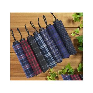 Regenschirme im Freien tragbarer dreifacher UV-Schutz Plaid-Regenschirm 8 Knochen windbeständig regensicher Männer Frauen Falten Dh0990 Drop D Dhpu7