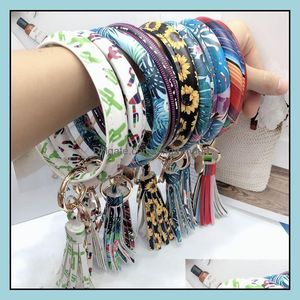 Party Favor 24 Styles Colorf Pu Leather O Key Chain Custom Assel Wristlet Bracelet Keychain Bangle Women Girl Ring Wrist Strap Drop Otdn9