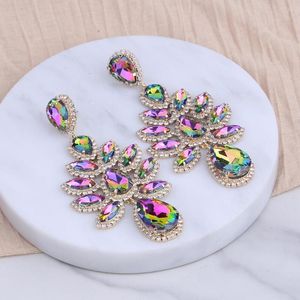 Dangle Earrings Novelty Design Shiny Rhinestone Flowers For Women Fashion Jewlery Evening Dress Statement Accessory