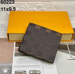 Carteira de designer de moda masculina curta carteira de couro marrom para bolsa feminina titular do cartão bolsa feminina xadrez flor com caixa