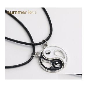 Pendant Necklaces Black White Couple Pendants Rope Chain For Women Men Splice Gossip Tai Chi Yin Yang Christmas Valentine Gift Drop Otbt4