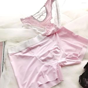 Mutande Coppia Mutandine Set Biancheria intima di pizzo sexy Tessuti di seta di ghiaccio Lingerie erotica Boxer da uomo Slip corti da donna Amante 2 pezzi