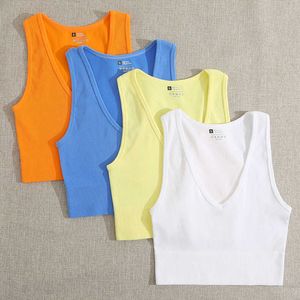 Women's Tanks Camis 10 Colors Seamless Crop Top Women Sexy Vest V-neck Soft Camisole Rib-Knit Sleeveless Elastic Casual Tank Tops Female Without Pad Y2302