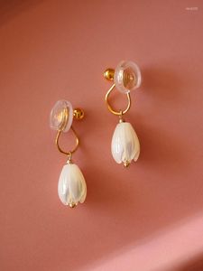 Backs Earrings 2023 Autumn and Winter White Orchid Forest Series High-End Light Luxury Nisch Design Retro Myggspolörklipp för kvinnor.