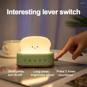 Night Lights USB Charging Bread Toaster Light Dimming LED Suitable Children Timing To Sleeping Lamps Fun Cartoon Cute Kids Gift
