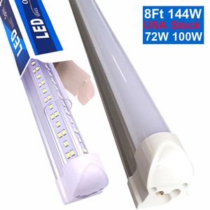 LED LED Lights 8ft Zintegrowane urządzenie T8 Rurka Światła zimna biała przezroczysta pokrywka V Rurki o wysokim wyjściowym oświetleniu Garaż Warsztat Warsztat