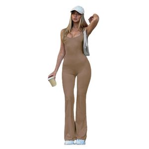 Kvinnor Jumpsuits Sexig ￤rml￶s spaghetti Rem Halter Bodycon Bell Flare Pants Club Party One Piece Jumpsuits Rompers