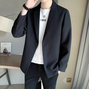 Mens Suits Blazers Men Suje Jaquetas Blazer Coat Slim Fit Smart Casual Spring Fine Moda Clothing Asiático Single Basted Corean Black Chegada 230131