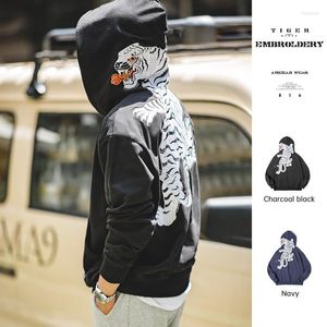 Men's Hoodies Maden Vintage Embroidered For Men Harajuku Tiger Pattern Sweatshirts Cotton Autumn Casual Pullover Streetwear Hip Hop