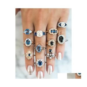 Band Rings Fashion Jewelry Knuckle Ring Set Blue Crystal Rhinstone Geometric Irregar Double Color Sets 11Pcs/Set Drop Delivery Dhc0J