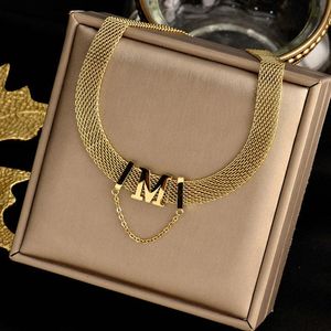 Chains Stainless Steel Gold Color M Letter Necklace For Women 2023 Trendy Simple Wide Mesh Weave Neck Chain Jewelry ChokerChains