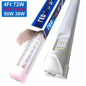 Lagerbestand in den USA, V-förmig, 72 W, 8 Fuß, T8-LED-Lichtröhren, integriert, 2400 mm, kaltweiß, 100 W, 10.000 LM, 144 W, 14.400 LM, Kühlertür-Ladenlampen für Garage, AC 85–265 V, usalight