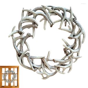 Decorative Flowers Christmas Deer Antlers Wreath Handmade Rustic Farmhouse Antler Faux Resin Ornament For Home Wall Decoration