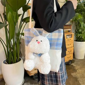 Abendtaschen Koreanische Mode Cartoon Leinwand Plaid Tasche Weiblichen Japanischen Stil Kleine Frische Und Niedliche Puppe Schulter