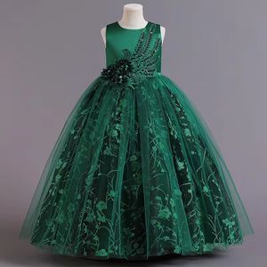 Зеленое шариковое платье с бисером для девочек платья песенчаты спагетти ремни