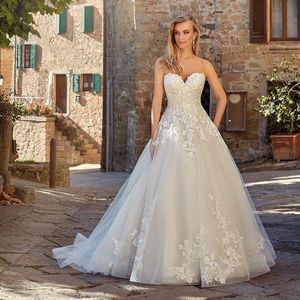 Hochzeitskleid Andere Kleider Atemberaubende böhmische Schatz-Spitze-Applikationen Boho-Brautkleider Knopfleiste hinten A-Linie nach Maß Vestidos De