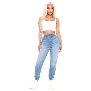 Franska jeans h￶g elasticitet temperament bantning pendling tv￤ttade byxor fyra s￤songer leggings 9119