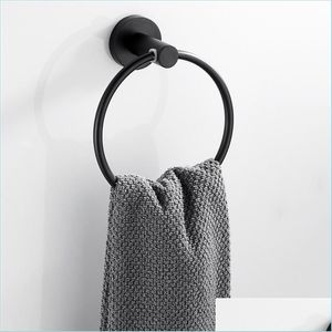 Bathroom Storage Organization Stainless Steel Towel Ring Matte Black Rustproof Round Holder Hardware Wallmounted Hanger Drop Deliv Dhagz