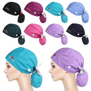 Berets Working Cap With Button Long Hair Holder Scrub Adjustable Tie Back Hats Cotton Soft Breathable For Women & Men