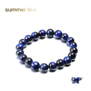 Beaded Strands Blue Tiger Eye Buddha Bracelet Natural Stone Round Beads Elasticity Rope Bracelets For Men Women High Quality 6Mm 8M Otl0M