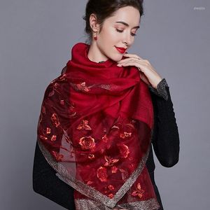 Scarves Silk Wool Embroidered Scarf Women Mulberry Casual Shawl