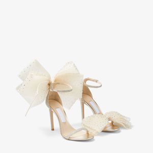 Summer sandal Wedding dress women high heels london design Aveline 100 bow-trimmed sandals open toe Stiletto Heel white black shoes